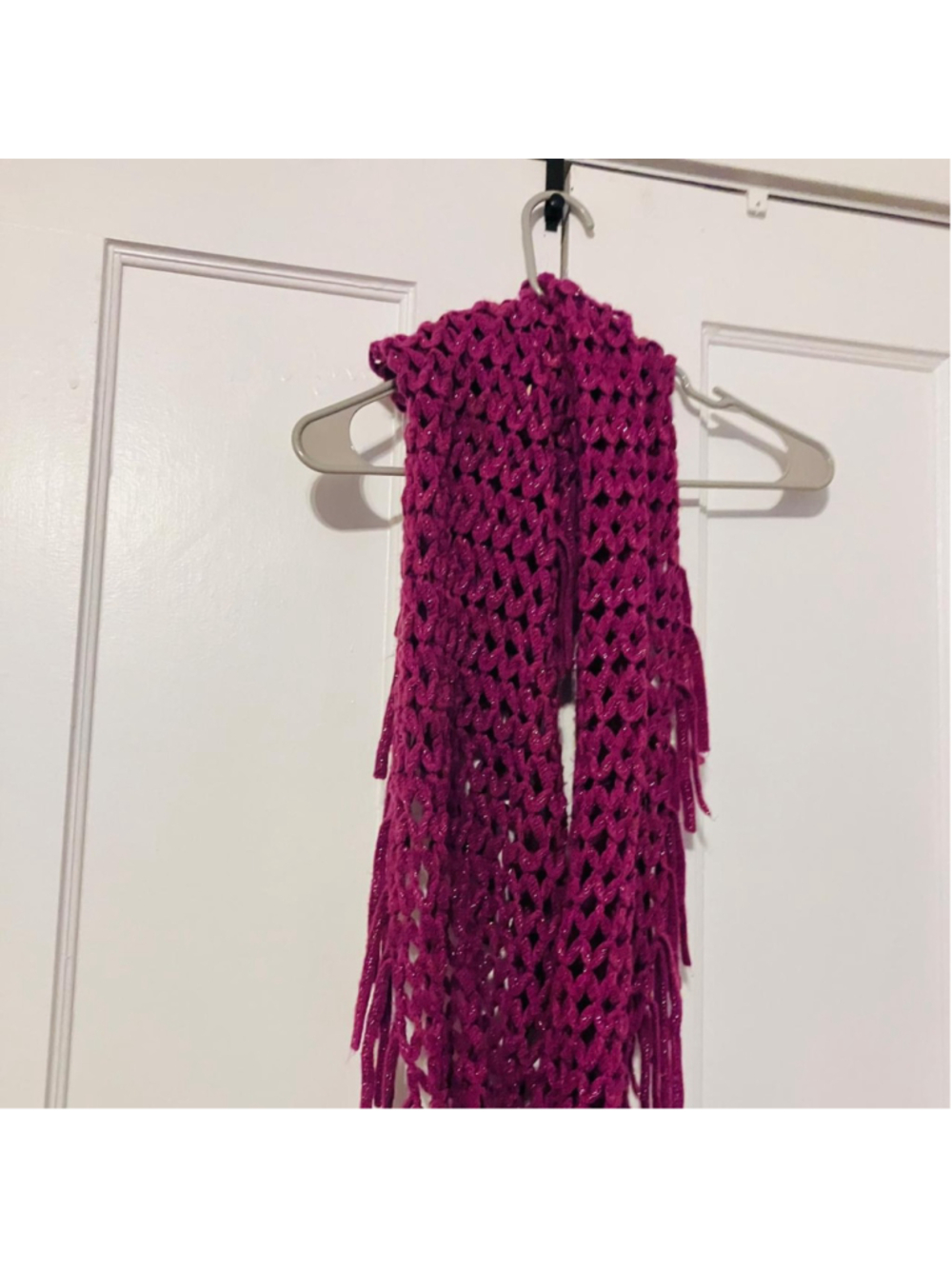 Sparkle & Fringe: Chic Fuchsia Open-Knit Infinity Scarf